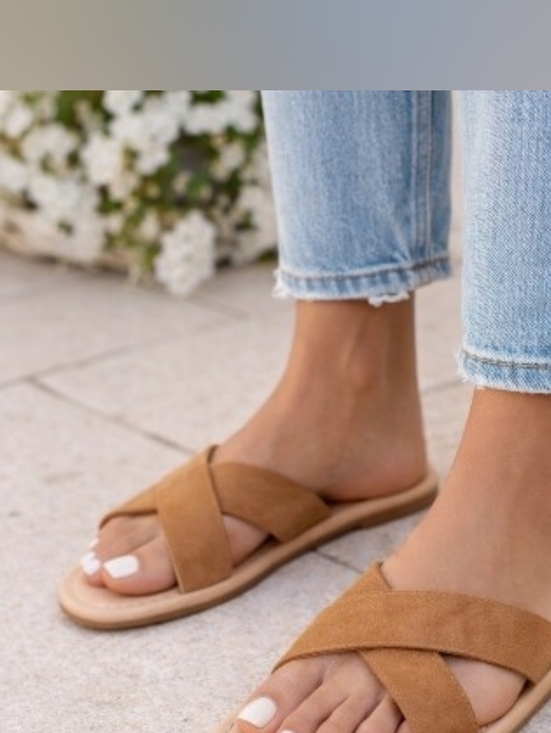 Brown Flat Sandals Minimalist Tan - Picture 2 of 6